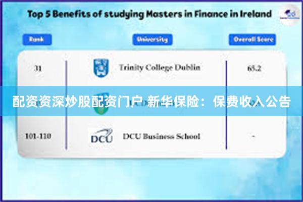 配资资深炒股配资门户 新华保险：保费收入公告