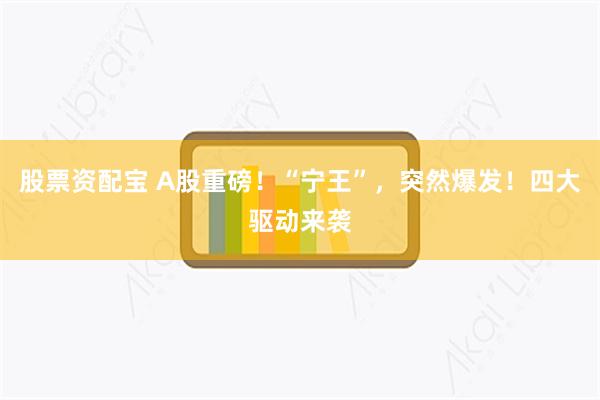 股票资配宝 A股重磅！“宁王”，突然爆发！四大驱动来袭